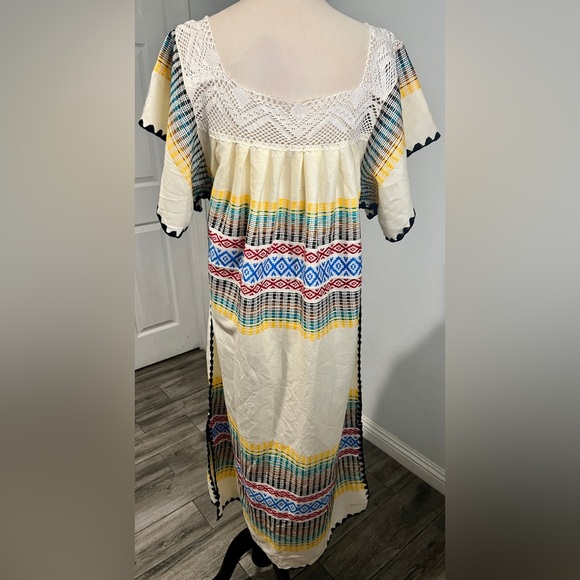 Vintage Mexican Oaxacan Kimono Kaftan Knit Lace Embroidered Boho Maxi Dress - Picture 12 of 14